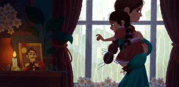 Картинка рисованное люди мама дочь окно слезы портрет свеча