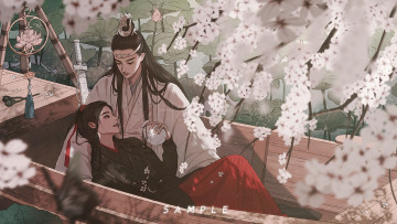 Картинка рисованное кино +мультфильмы вэй усянь лань ванцзы лодка цветение