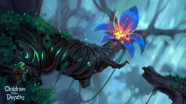 Обои картинки фото фэнтези, существа, дерево, цветок, человечек