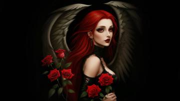 Картинка фэнтези ангелы нейросети графика нейроарт ai art нейронные сети рисунки нейро искусство ангел девушка розы