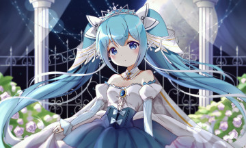 Картинка аниме vocaloid девочка колонны цветы