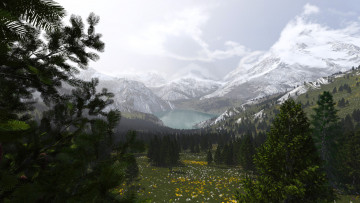 Картинка 3д графика nature landscape природа лес озеро горы