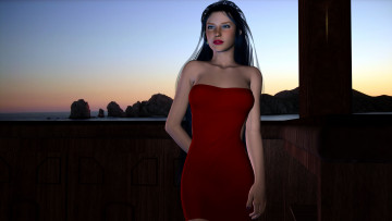 Картинка 3д графика people люди скалы море девушка