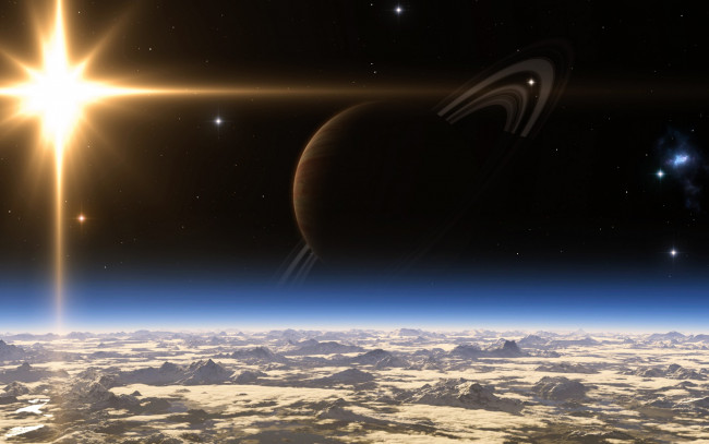 Обои картинки фото космос, арт, вселенная, планеты, звезды, кольцо, свет