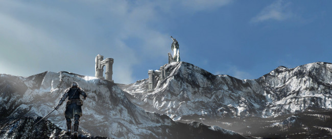 Обои картинки фото видео игры, ~~~другое~~~, skyrim, север, доспехи, рыцарь, скалы, горы