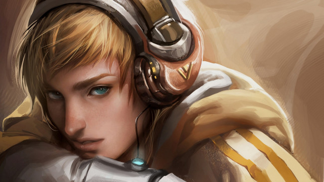 Обои картинки фото фэнтези, люди, арт, парень, наушники, взгляд