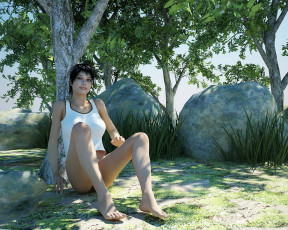 Картинка 3д+графика люди+ people футболка камни улица фон девушка