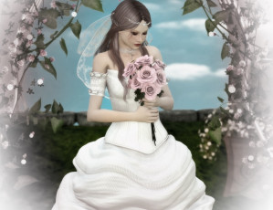 Картинка 3д+графика люди+ people цветы фон взгляд девушка