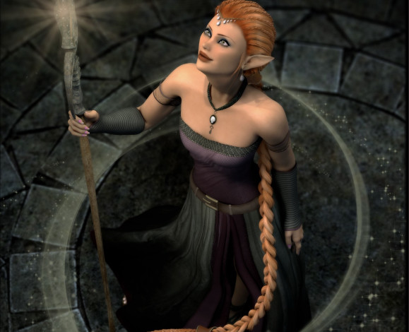 Обои картинки фото 3д графика, эльфы , elves, эльфийка, взгляд, фон, коса