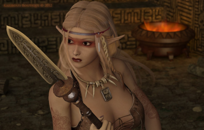 Обои картинки фото 3д графика, эльфы , elves, фон, оружие, взгляд, эльфийка