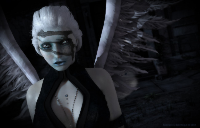 Обои картинки фото 3д графика, существа , creatures, демон, фон, взгляд, девушка