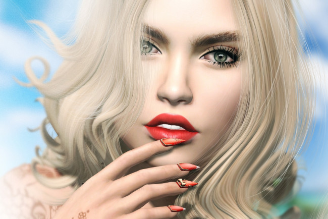 Обои картинки фото 3д графика, портрет , portraits, маникюр, блондинка, девушка