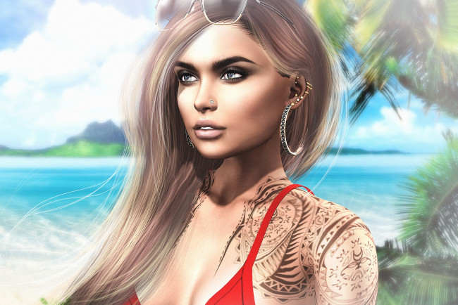 Обои картинки фото 3д графика, портрет , portraits, тату, девушка