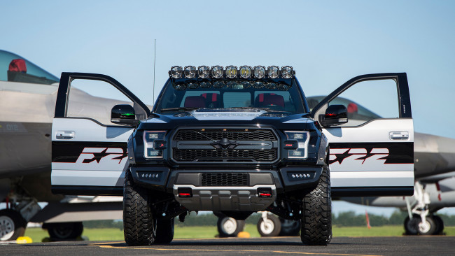 Обои картинки фото ford f-150 raptor f-22 2017, автомобили, ford, f-22, f-150, raptor, самолёт, 2017