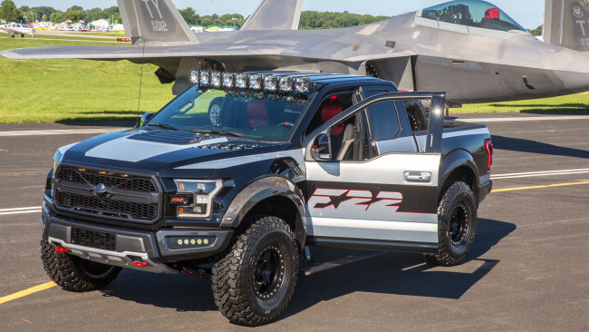Обои картинки фото ford f-150 raptor f-22 2017, автомобили, ford, самолёт, 2017, f-150, raptor, f-22