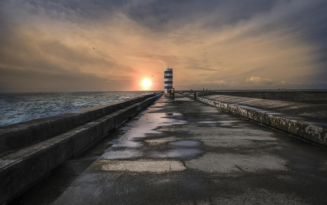 Обои картинки фото природа, маяки, пейзаж, море, закат, маяк