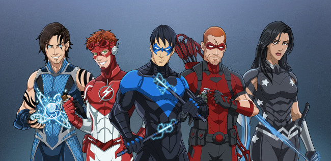 Обои картинки фото рисованное, комиксы, униформа, взгляд, фон, девушка, мужчины