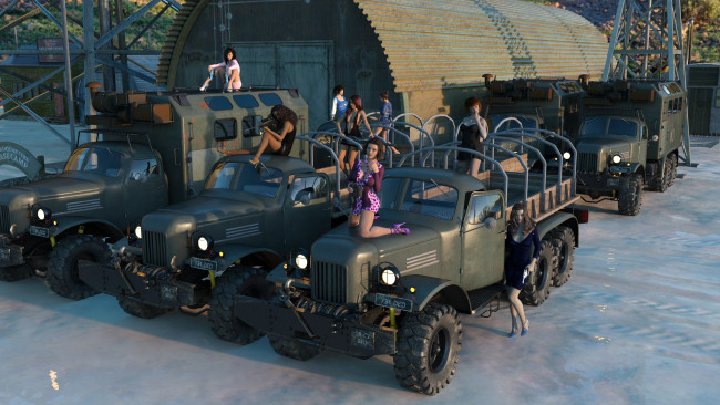 Обои картинки фото 3д графика, люди-авто, мото , people- car ,  moto, фон, взгляд, девушки