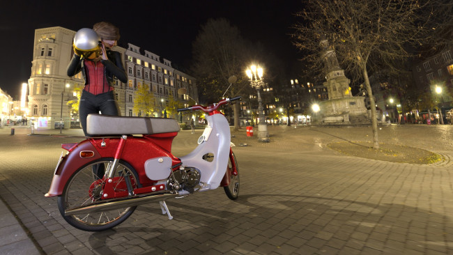 Обои картинки фото 3д графика, люди-авто, мото , people- car ,  moto, мотоцикл, фон, взгляд, девушка