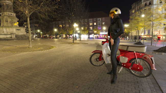 Обои картинки фото 3д графика, люди-авто, мото , people- car ,  moto, мотоцикл, фон, взгляд, девушка