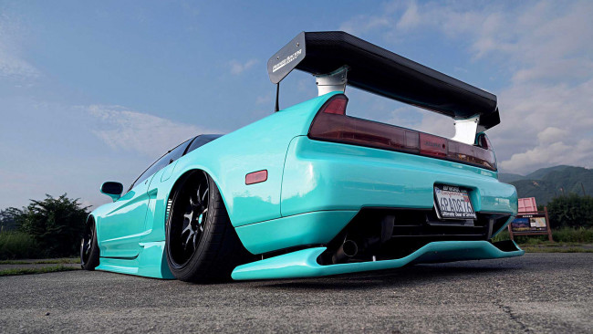 Обои картинки фото acura, автомобили, infernus, tuning, stance, скамейка, nsx, бирюзовый