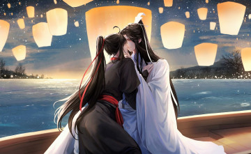 Картинка аниме mo+dao+zu+shi вэй усянь лань ванцзы лодка озеро фонари