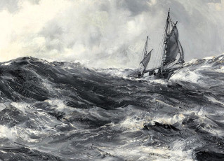 Картинка рисованное montague+dawson корабль море шторм парусник