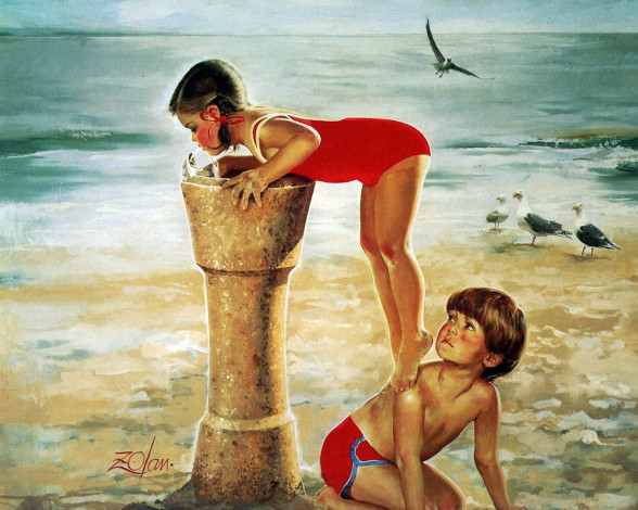 Обои картинки фото рисованные, дети