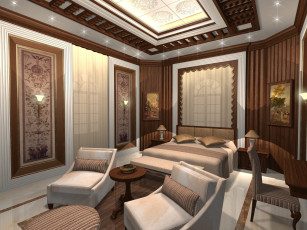 Картинка 3д графика realism реализм кровать подушка кресло спальня