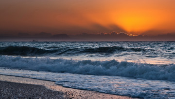 Картинка природа побережье волны закат