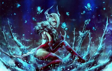 Картинка фэнтези эльфы меч бабочки