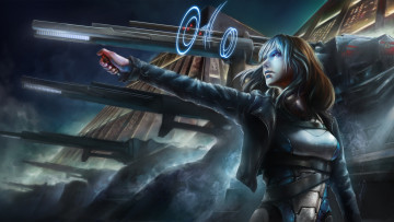 Картинка фэнтези девушки женщина киберпанк пушки орудия