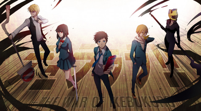 Обои картинки фото аниме, dyurarara, ryuugamine, mikado, kida, masaomi, heiwajima, shizuo, sonohara, anri, celty, sturluson, девушки, мужчины, дюрарара, арт, персонажи