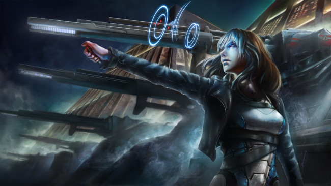 Обои картинки фото фэнтези, девушки, женщина, киберпанк, пушки, орудия