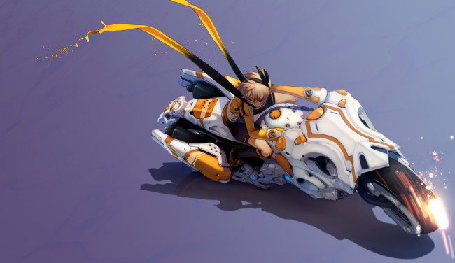 Обои картинки фото аниме, -weapon,  blood & technology, девушка, сиреневый, фон, мотоцикл