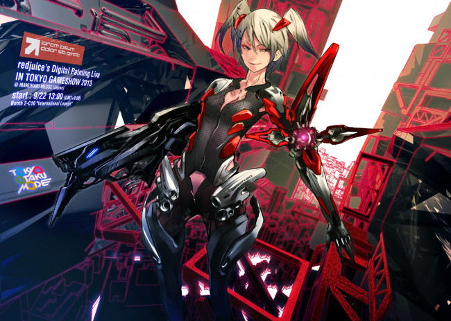 Обои картинки фото by redjuice, аниме, -weapon,  blood & technology, меха, костюм, технологии, девушка, оружие