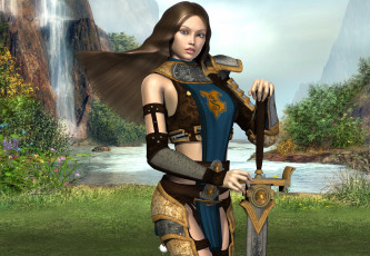 Картинка 3д+графика амазонки+ amazon девушка взгляд фон оружие