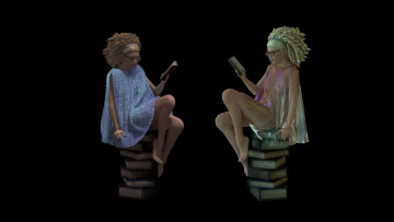 Картинка 3д+графика люди+ people книги фон взгляд девушки