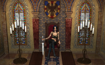 Картинка 3д+графика фантазия+ fantasy тату оружие фон взгляд девушка