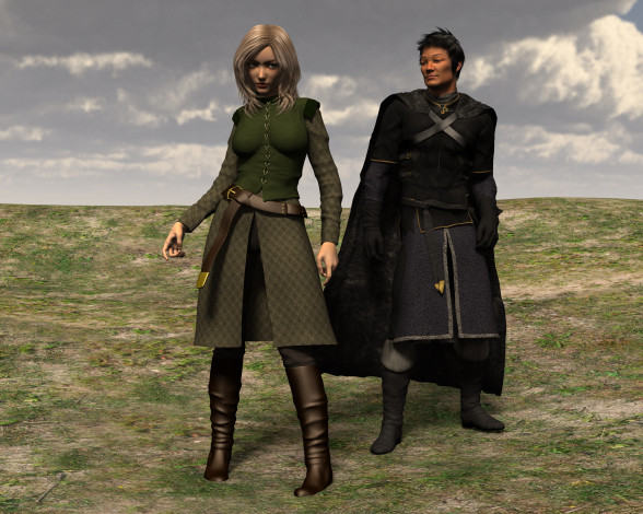 Обои картинки фото 3д графика, амазонки , amazon, девушка, взгляд, фон, мужчина