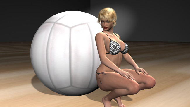 Обои картинки фото 3д графика, люди , people, фон, взгляд, бикини, мяч, девушка