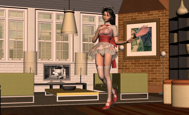 Обои картинки фото 3д графика, люди , people, девушка, взгляд, интерьер, фон