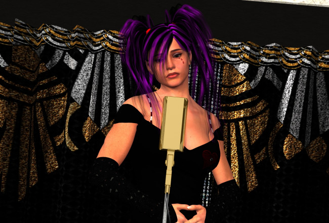 Обои картинки фото 3д графика, люди , people, девушка, фон, микрофон, взгляд