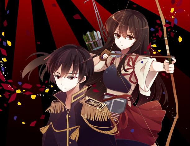 Обои картинки фото аниме, оружие,  техника,  технологии, парень, девушка