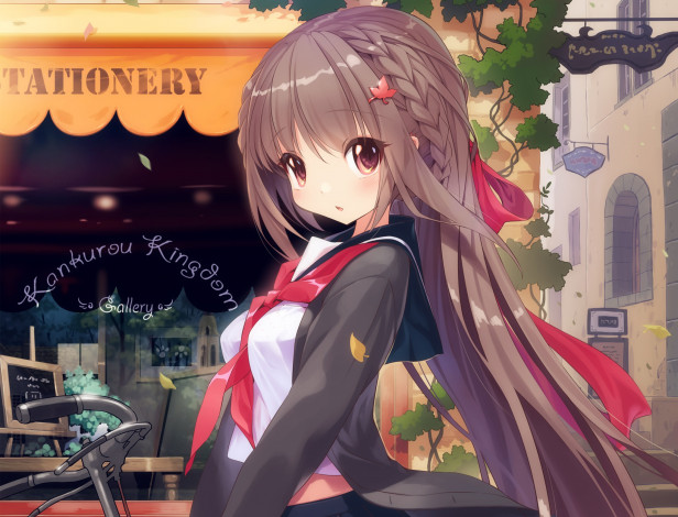 Обои картинки фото аниме, город,  улицы,  здания, девушка