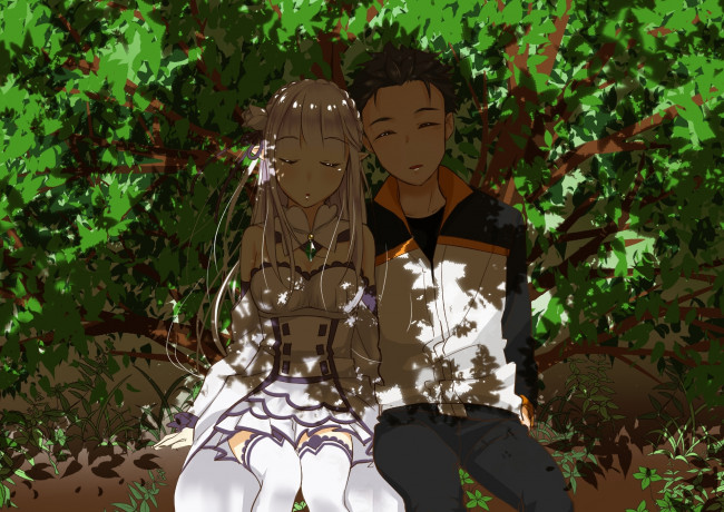 Обои картинки фото аниме, re,  zero kara hajimeru isekai seikatsu, subaru, natsuki, emilia