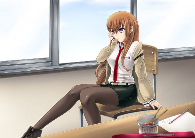 Обои картинки фото steins, gate, аниме, фон, взгляд, девушка