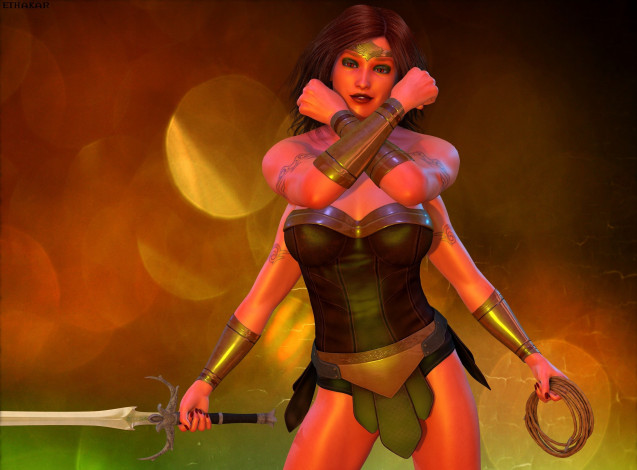 Обои картинки фото 3д графика, существа , creatures, фон, взгляд, девушка