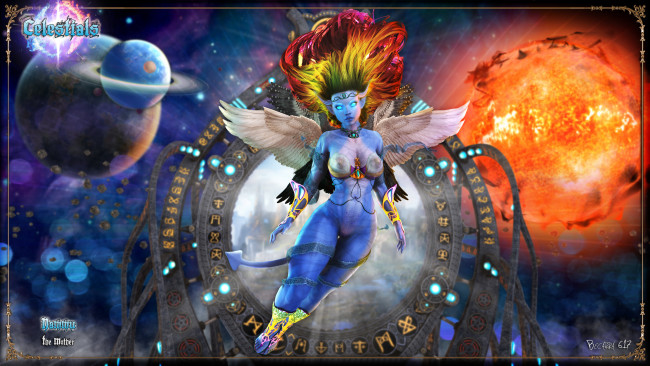 Обои картинки фото 3д графика, фантазия , fantasy, девушка, фон, взгляд