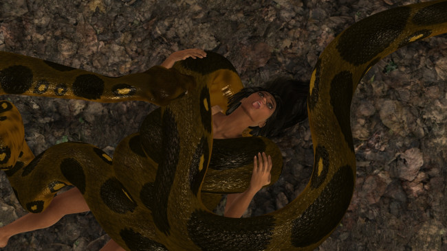 Обои картинки фото 3д графика, фантазия , fantasy, взгляд, змея, фон, девушка